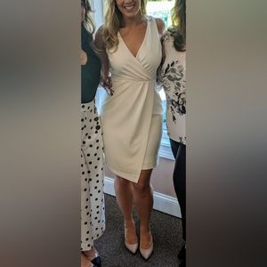 White faux wrap dress